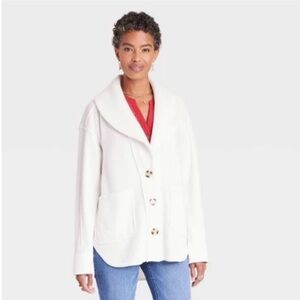 Knox Rose Shawl Collar Fleece Shacket Button Front Jacket